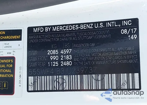 2018 Mercedes-Benz C 300 из США, поврежденный, VIN 55SWF4JB3JU239737